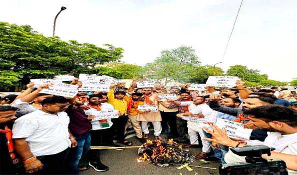 भाजयुमो ने राहुल गांधी का फूंका पुतला