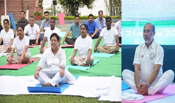 मणिपुर:अनुसुइया उइके व बीरेन सिंह ने योग दिवस समारोह में लिया हिस्सा