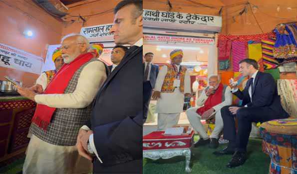 मोदी और मैक्रों ने हवामहल के सामने चाय पी
