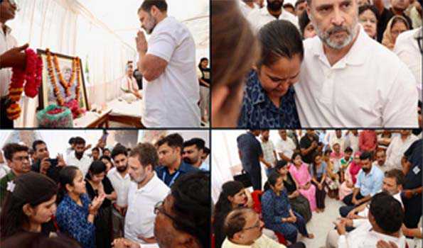 राहुल ने पहलगाम हमले में मारे गये शुभम के परिजनो से की मुलाकात