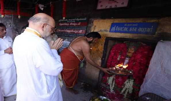 शाह ने तिरुमायम किला परिसर के मंदिरों में की पूजा-अर्चना